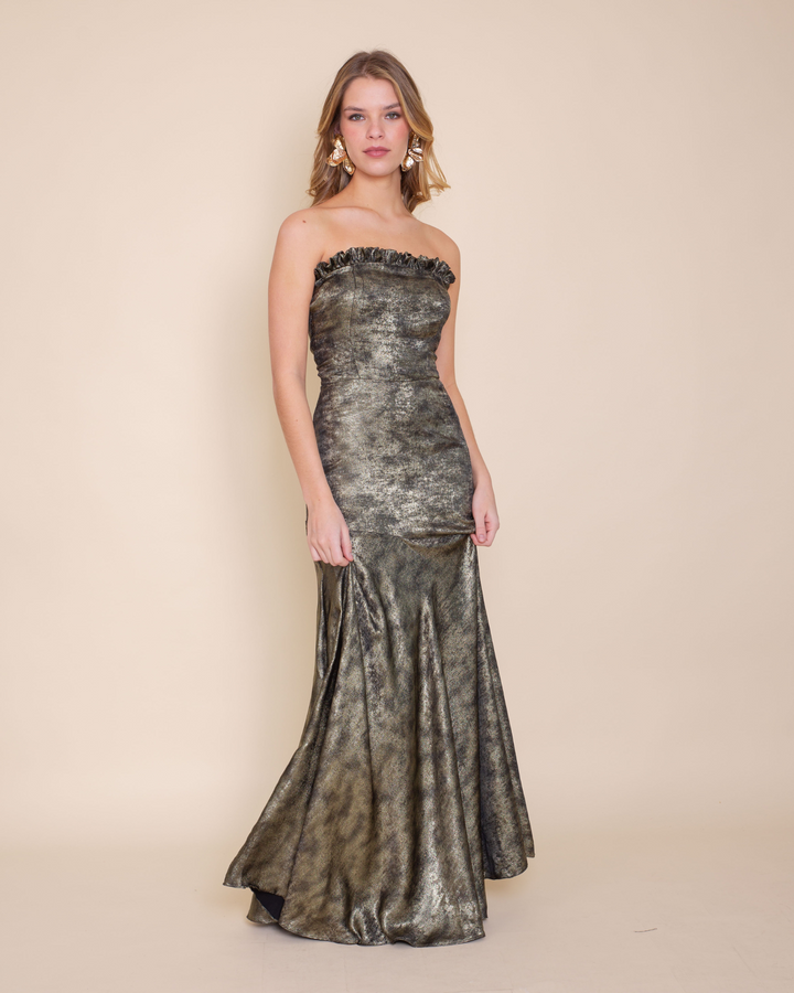 Vestido Agnes Dorado Manchado
