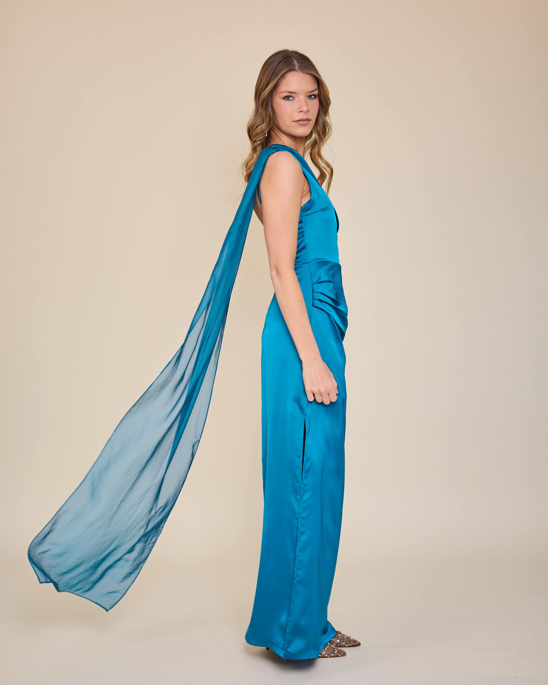 Vestido Mairena Azul Petroleo