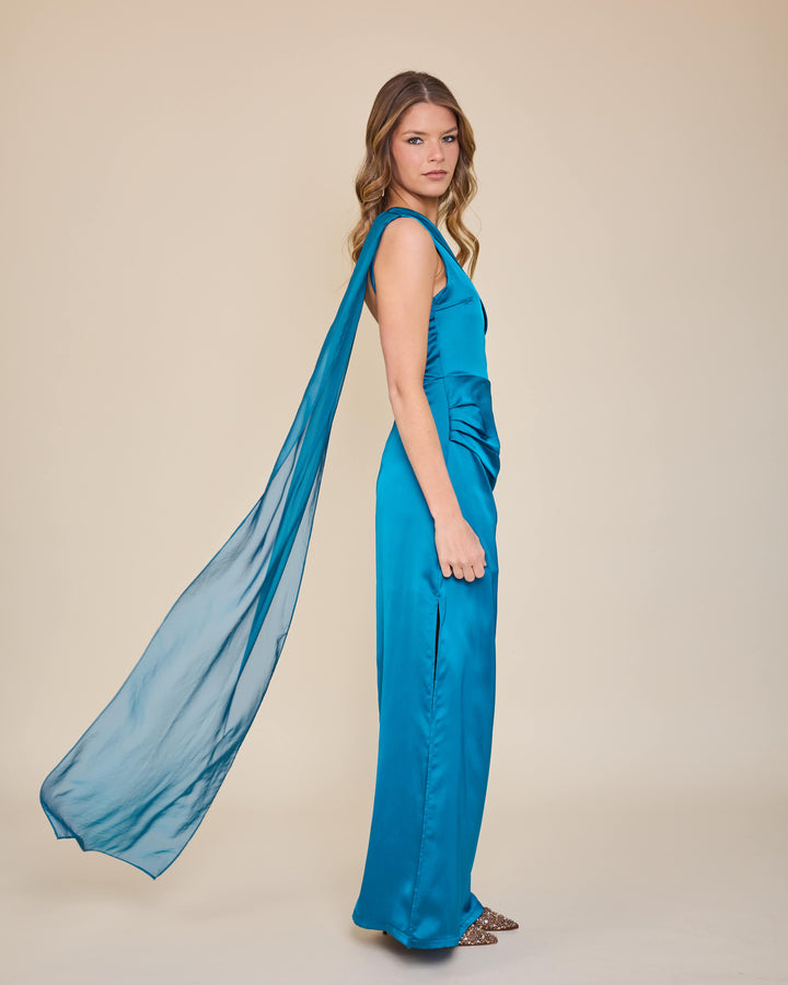 Vestido Mairena Azul Petroleo