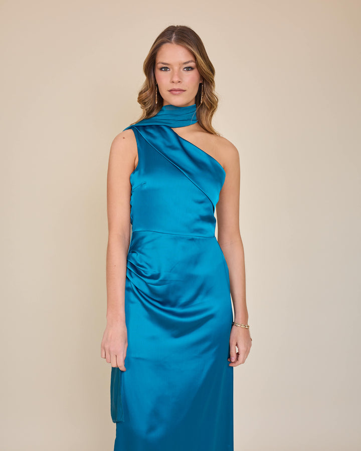 Vestido Mairena Azul Petroleo