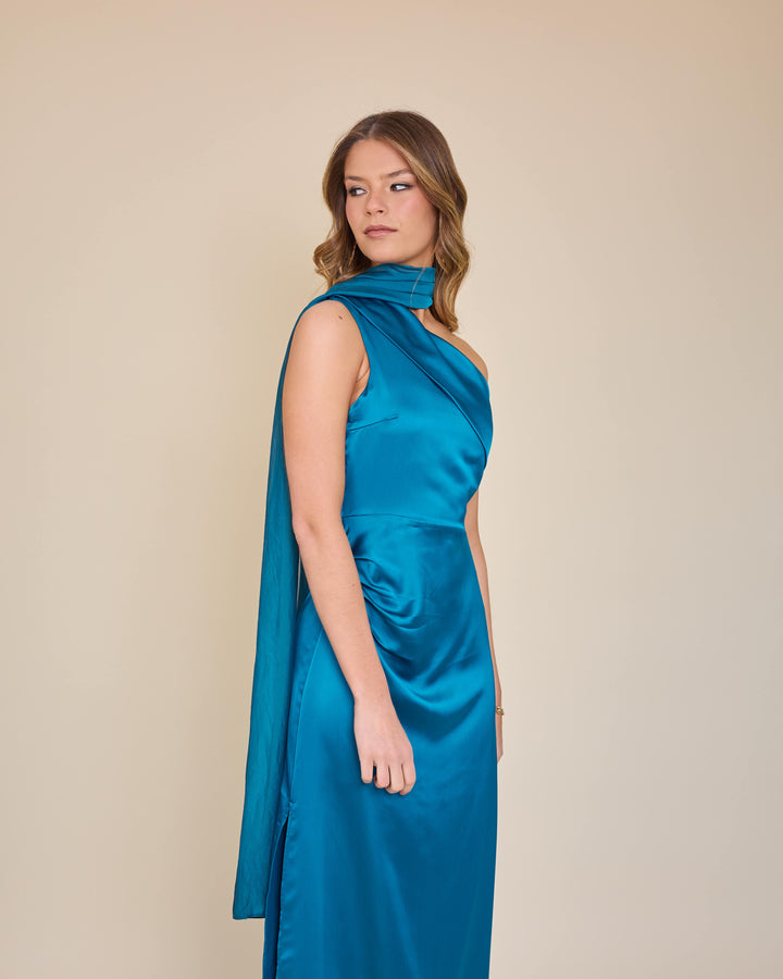 Vestido Mairena Azul Petroleo