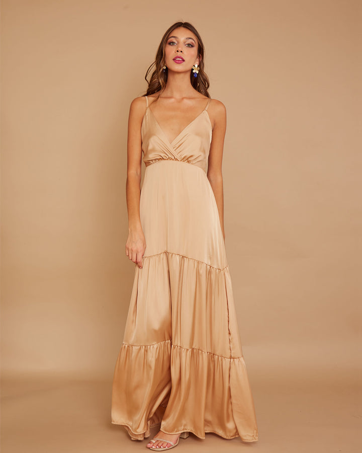 Vestido Leticia Seda Dorado