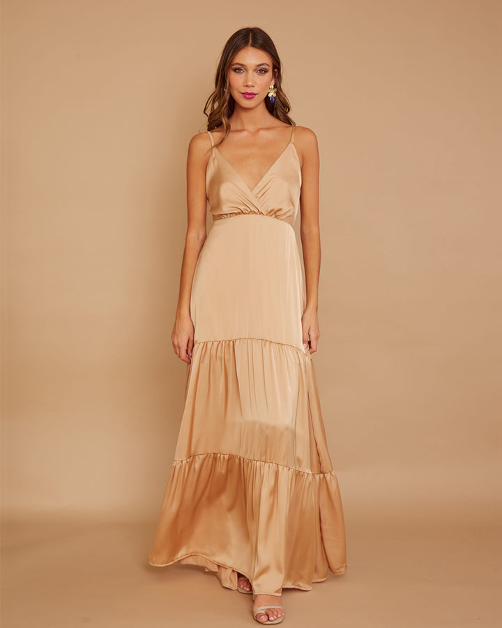 Vestido Leticia Seda Dorado