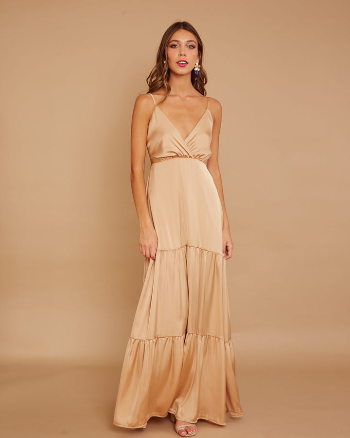 Vestido Leticia Seda Dorado