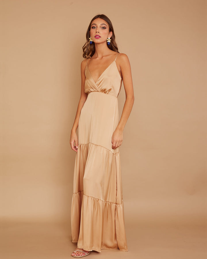 Vestido Leticia Seda Dorado