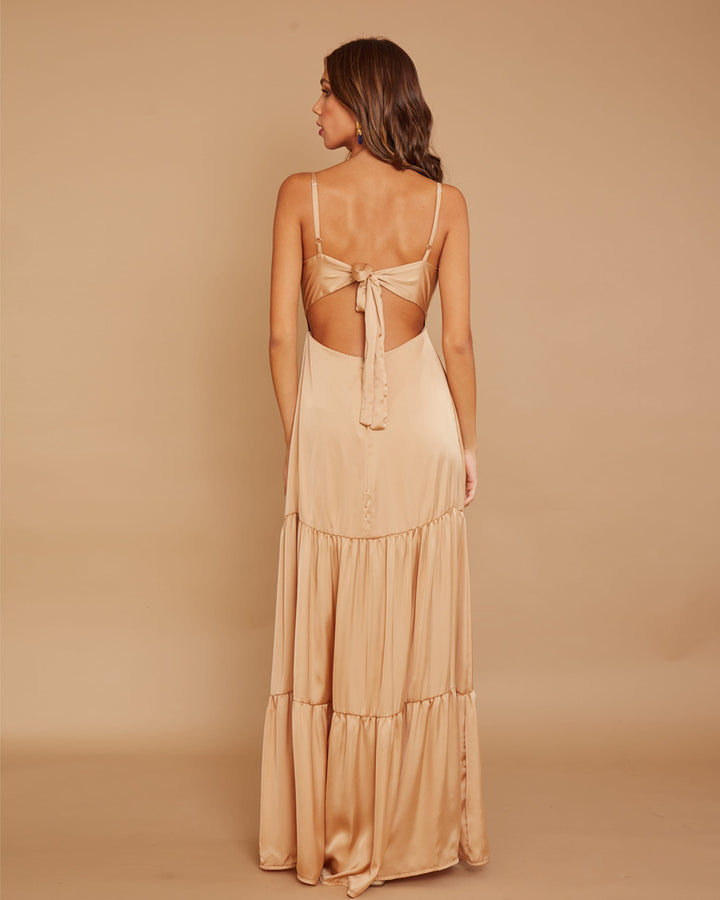 Vestido Leticia Seda Dorado