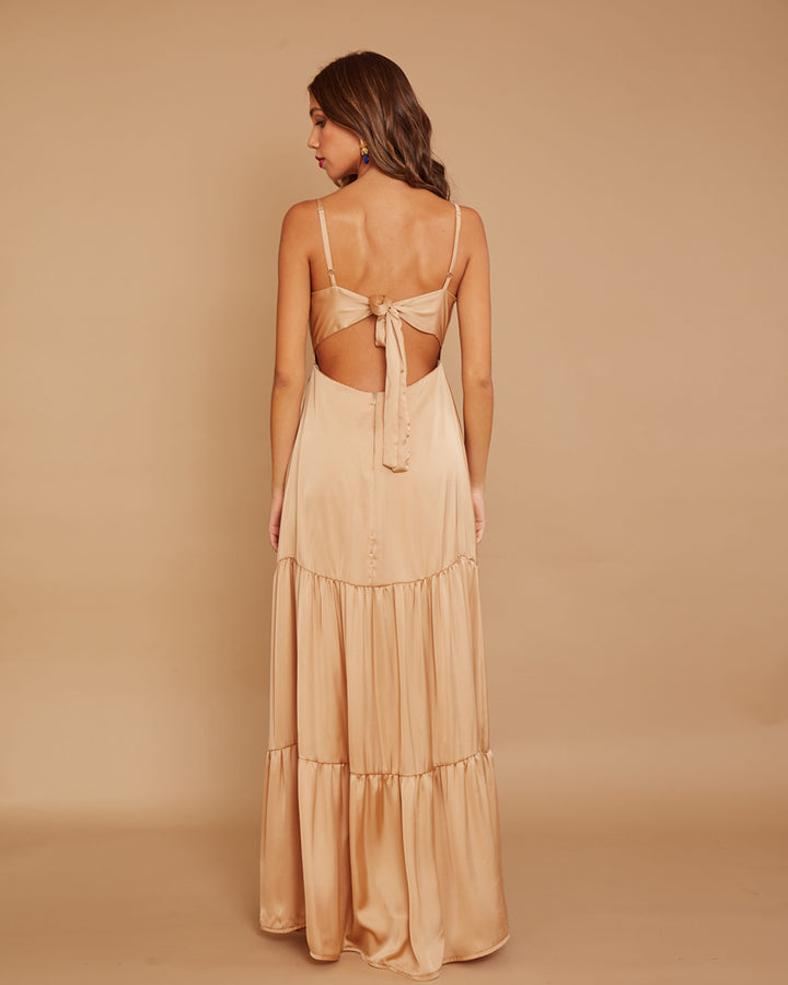 Vestido Leticia Seda Dorado